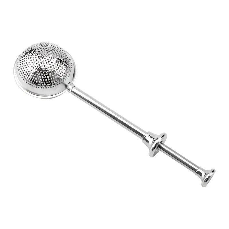 Push-Pull-Teekugel mit langem Griff, Edelstahl-Tee-Ei,